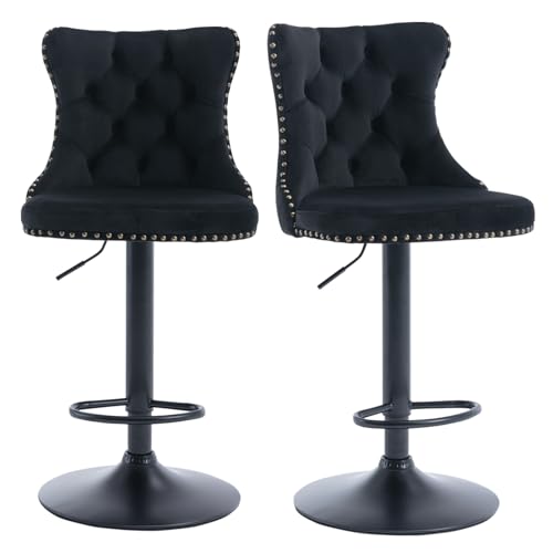Black Velvet Swivel Bar Stools for Kitchen Counter, Set of 2