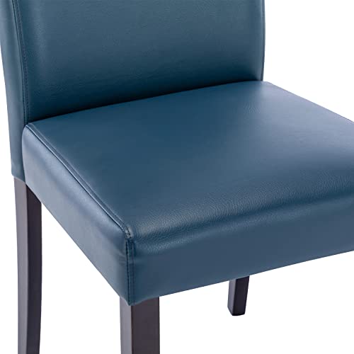 Blue Faux Leather Kitchen Dining Chairs, Set of 2, Low Back, Armless