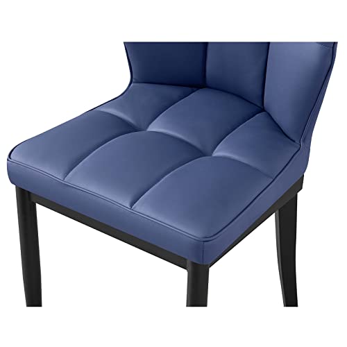 Mid-Century Modern Blue Leather Dining Chair Set