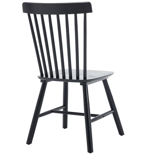 6-Piece Windsor Dining Chairs Set, Farmhouse Style, Solid Wood, Black