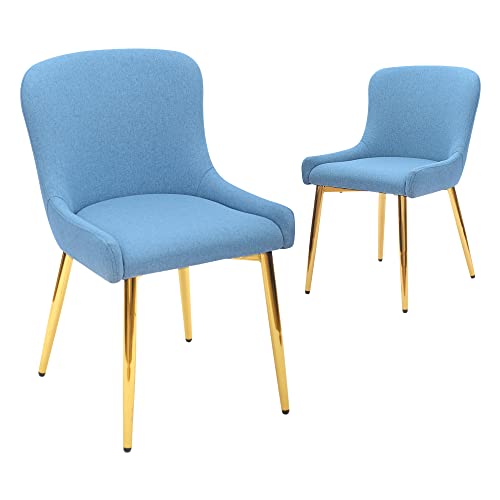 Mid Century Modern Blue Vinyl Dining Chairs, Set of 2