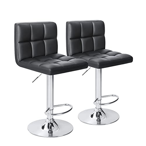 Modern PU Leather Black Swivel Barstools for Kitchen Counter (Set of 2)