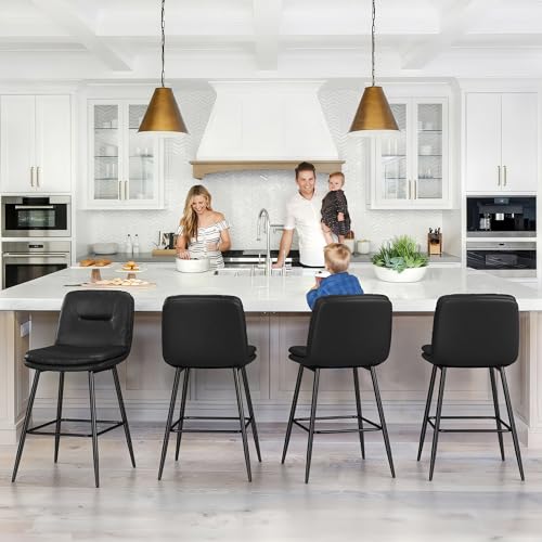 Black Upholstered Counter Height Bar Stools for Kitchen Island - 3 Pack, 24 Inch