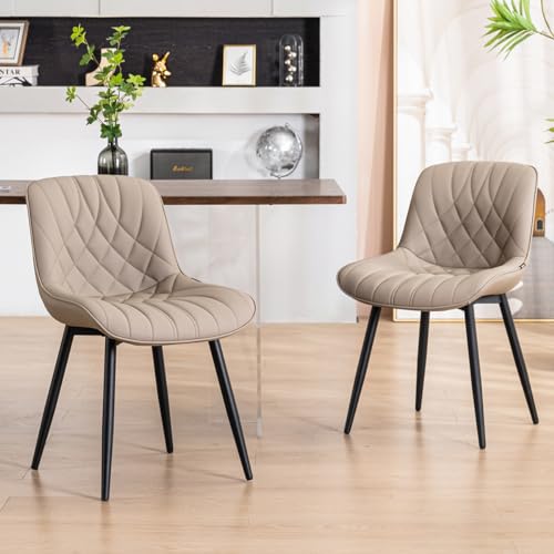 Comfortable Khaki Upholstered Kitchen Dining Chairs, Set of 2