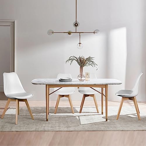 OLIXIS Mid-Century Modern 4-Piece Dining Chair Set - White Leather