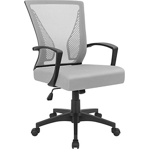 Gray Mid-Back Swivel Office Chair with Lumbar Support