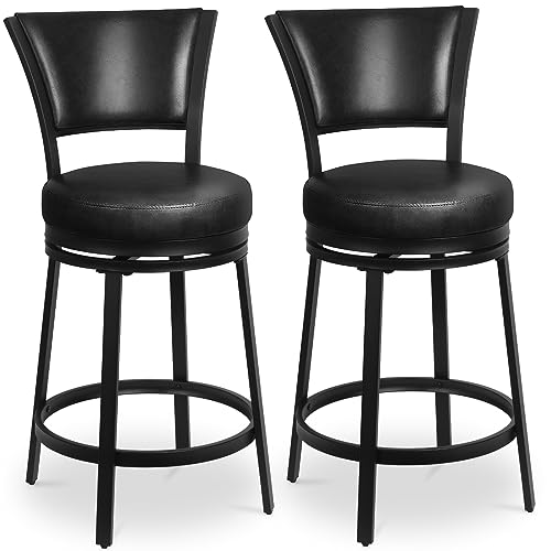 Black 25-inch round swivel bar stools for kitchen counter set of 2