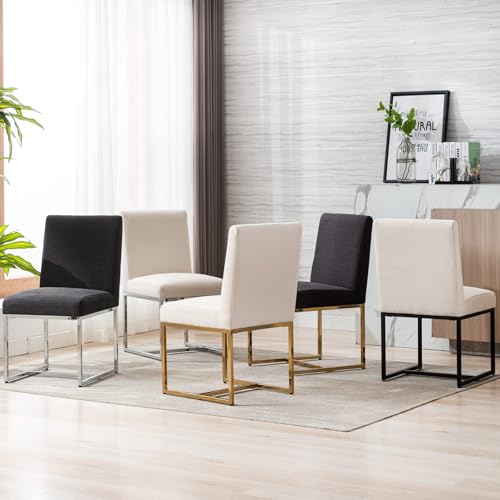 4-Piece Cream Linen Dining Chair Set, Metal Frame, Kitchen & Dining Room