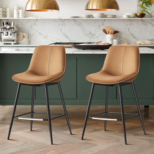 VASAGLE Caramel Brown Counter Height Bar Stool Set with Backrest
