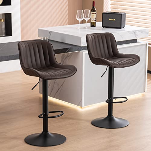 Modern Brown Swivel Bar Stool Set for Kitchen Island