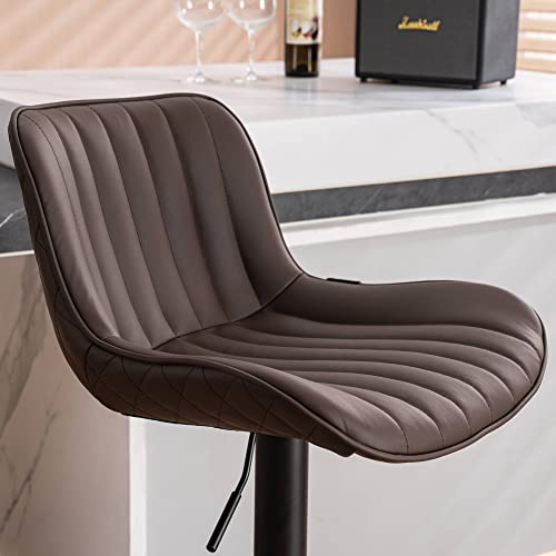 Modern 2-Piece Brown Upholstered Bar Stool Set for Kitchen Island - Adjustable
