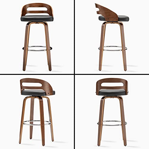 2-Pack Black Swivel Bar Stools with Low Back, Soft Cushion Seat - 26 Counter Height