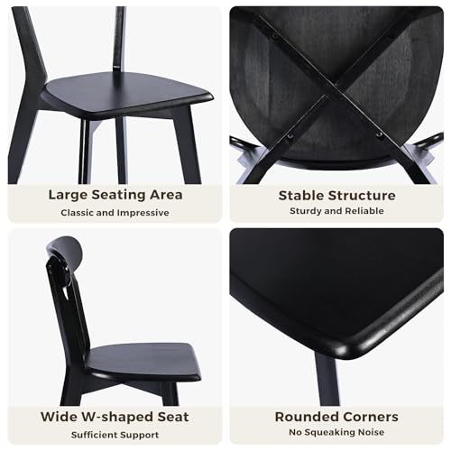 4 Solid Wood Dining Chairs in Black for Farmhouse & Mid Century Style