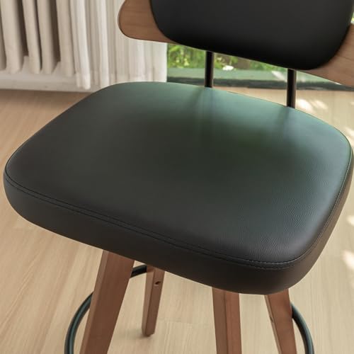 Walnut Craftsmanship 26.8 Inch Swivel Bar Stools, Set of 2, Faux Leather Cushion Back