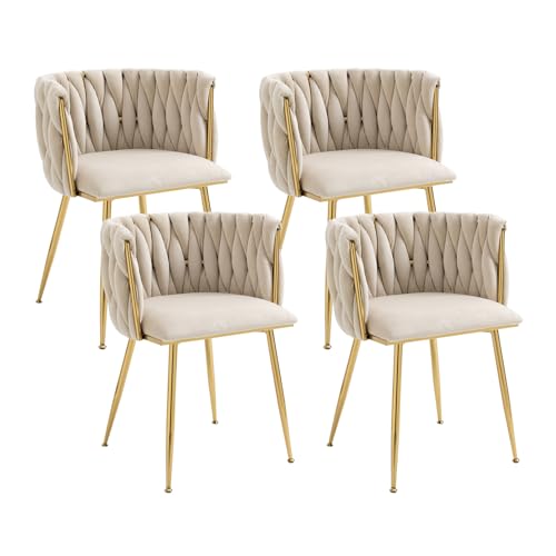Modern Velvet Dining Chairs Set of 4 with Gold Legs