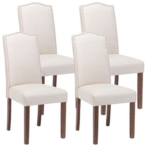 Stylish Cream Upholstered Dining Chair Set of 4