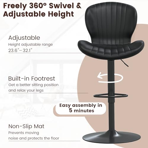 Waleaf Black Adjustable Swivel Bar Stools