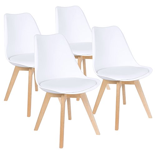 Furmax Mid Century Modern White Tulip Chair Set of 4