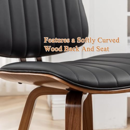 Retro Black Faux Leather Mid Century Modern Dining Chair Set - LUNLING