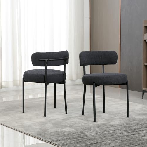Mid-Century Modern Black Upholstered Dining Chair Set
