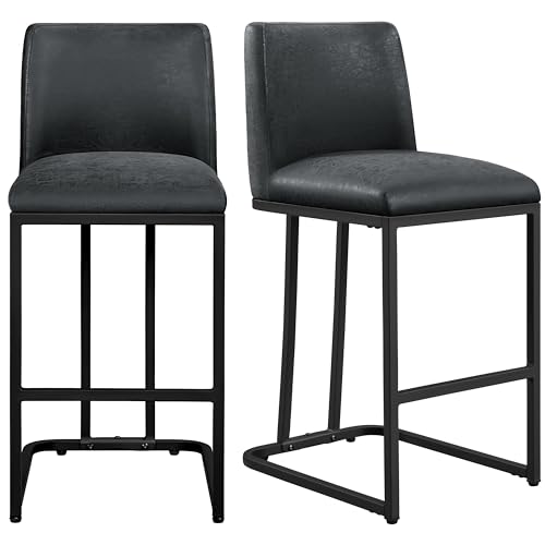 24'' Black Modern Leather Bar Stools for Kitchen Counter Set