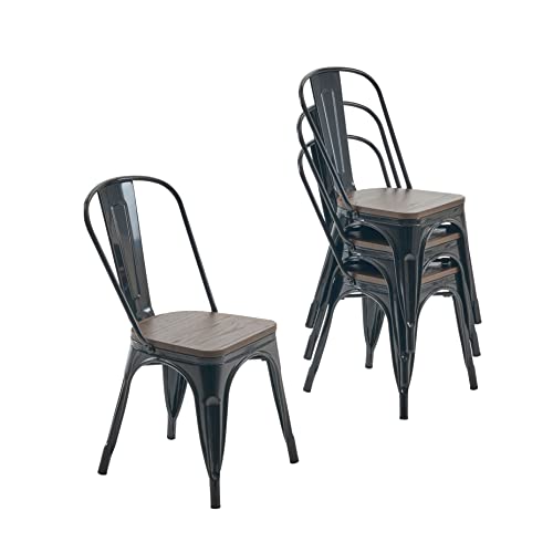 Farmhouse Style Metal Dining Chairs for Kitchen or Patio (Set of 4)