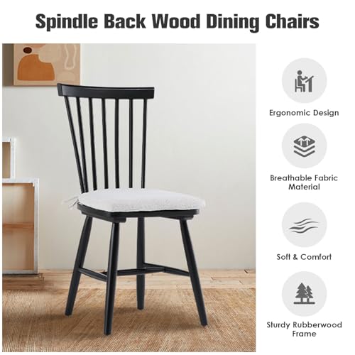 Black Wood Dining Chair Set of 2 with Removable Cushions