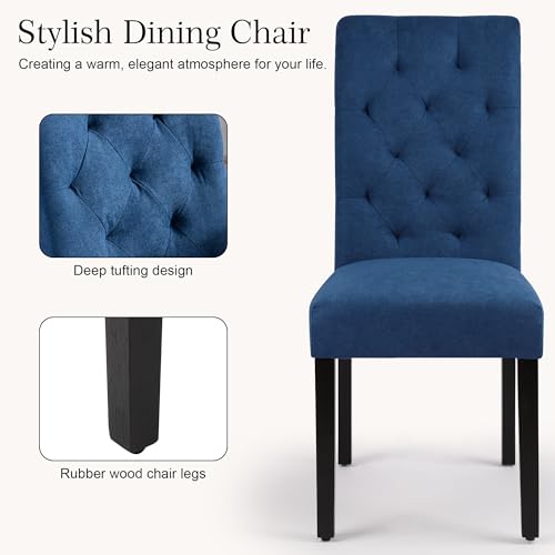 Stylish Blue Dining Chairs with Solid Wood Legs, Set of 2