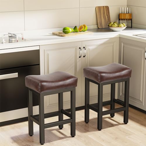 2-Piece Black Leather Barstool Set for 24 Inch Kitchen Island