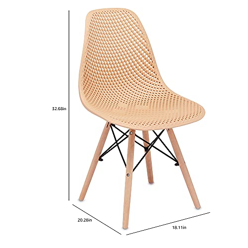 Beige Beech Wood Leg Armless Side Chair Set of 2