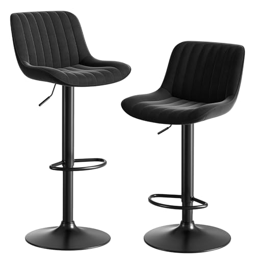 2 Pack Modern Black Bar Stools with Height Adjustment and Swivel for Kitchen Island