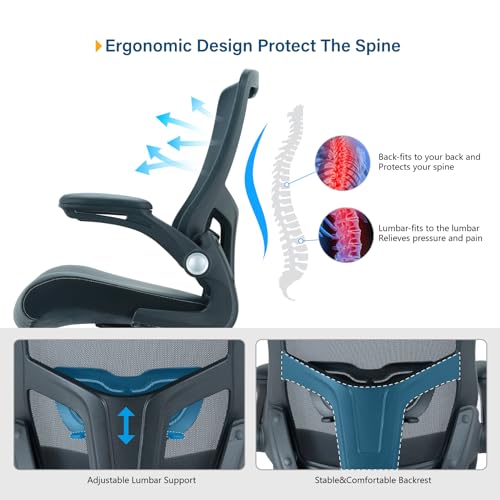 Ergonomic Mesh Office Chair with Adjustable Lumbar Support and Flip-up Arms