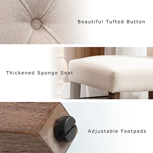 Beige Upholstered Dining Chair Set with Wood Legs (4 Pieces)