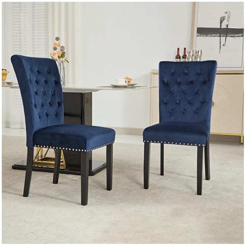 2-Piece Blue Velvet Dining Chair Set for Dining Room