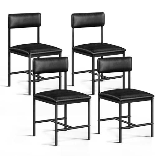 4-Piece Black Upholstered Modern Dining Chair Set with Metal Legs