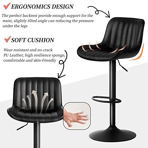 2-Pack Black Adjustable Bar Stools for Kitchen Island