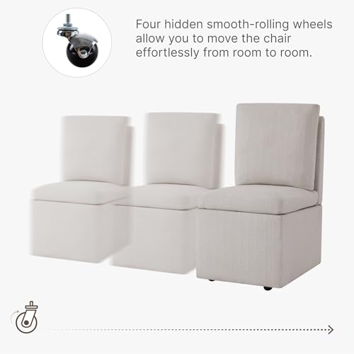 Modern Armless Upholstered Dining Chair Set, 2 Pieces with Casters