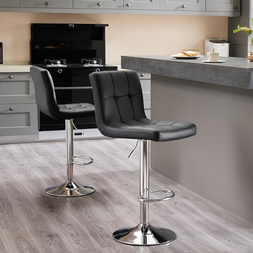 2-Pack Black PU Leather Swivel Bar Stools for Kitchen Counter