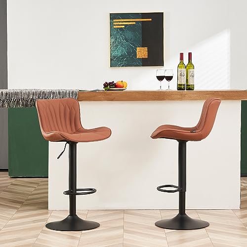 2-Tan Counter Height Swivel Barstools, 24" Adjustable Backrest Island Chairs