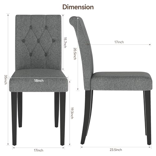 4-Piece Grey Upholstered Dining Chair Set with Wood Legs