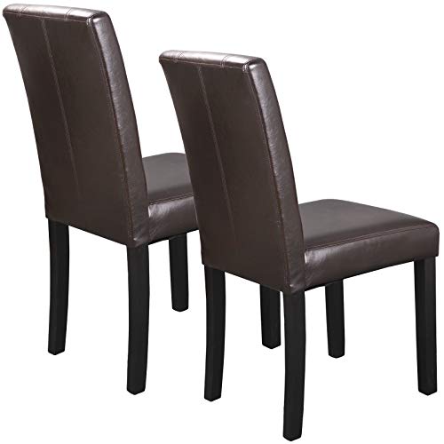 Brown Modern PU Leather Dining Chair Set of 2