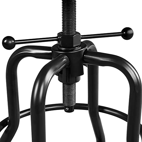Vintage Black Industrial Bar Stool with Faux Leather Seat, Adjustable Height