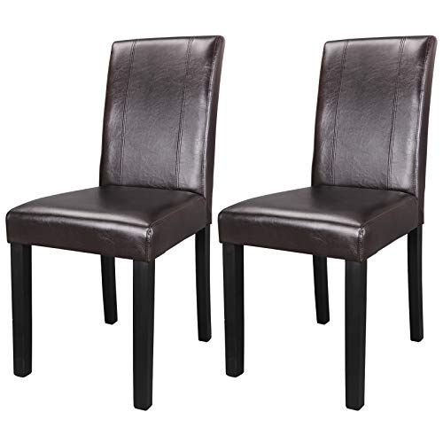 Brown Modern PU Leather Dining Chair Set of 2