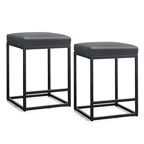 2 Pack Black Counter Height Bar Stools, Backless Faux Leather, Modern Farmhouse Style