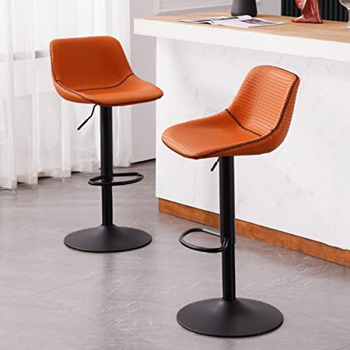 SLUMBER BUDDY Modern Leather Barstools with Back for Kitchen Islands - Set of 2