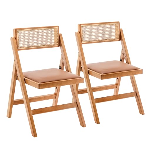 Mid-Century Modern Brown Rattan Dining Chair Set (2)