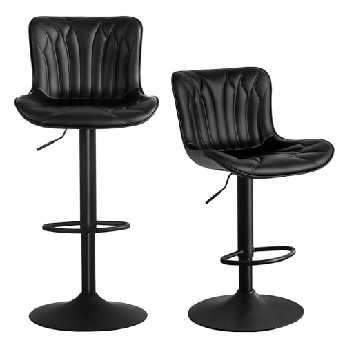 Modern Black Bar Stools for Kitchen Island, Set of 2, 24" Swivel with Back