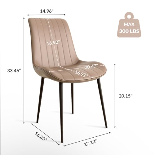 Set of 4 Modern Leather Dining Chairs with Metal Legs (Khaki)