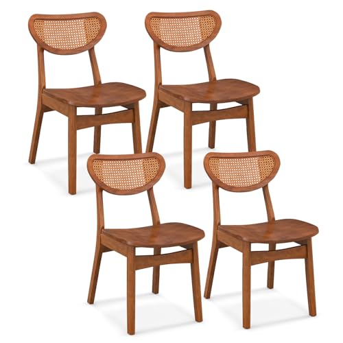 Farmhouse Style Set of 4 Walnut Wooden Dining Chairs, Max 265 lbs