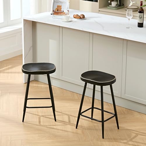 Modern Black Faux Leather Bar Stools for Kitchen Island (24" Counter Height)